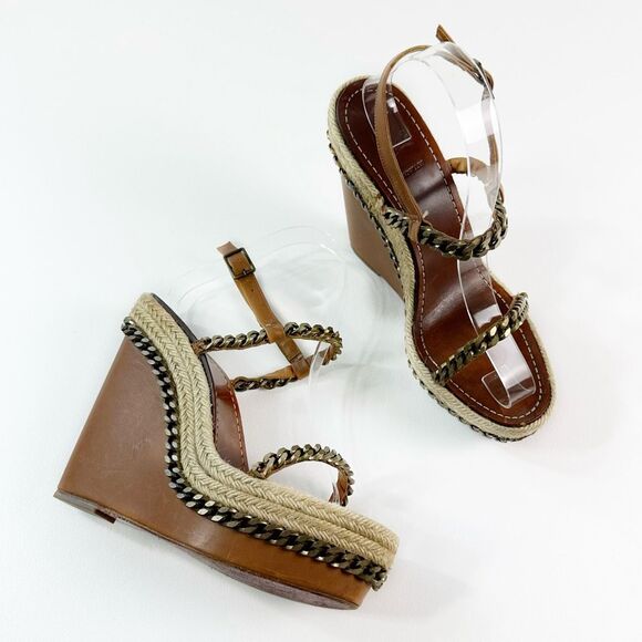 CHRISTIAN LOUBOUTIN Macarena Platform Chain Heels Size 39 US 8.5 Brown Wedge - Picture 11 of 11